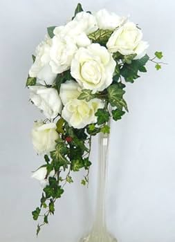 Amazon｜アートフラワー（造花）ブーケ/白バラキャスケード